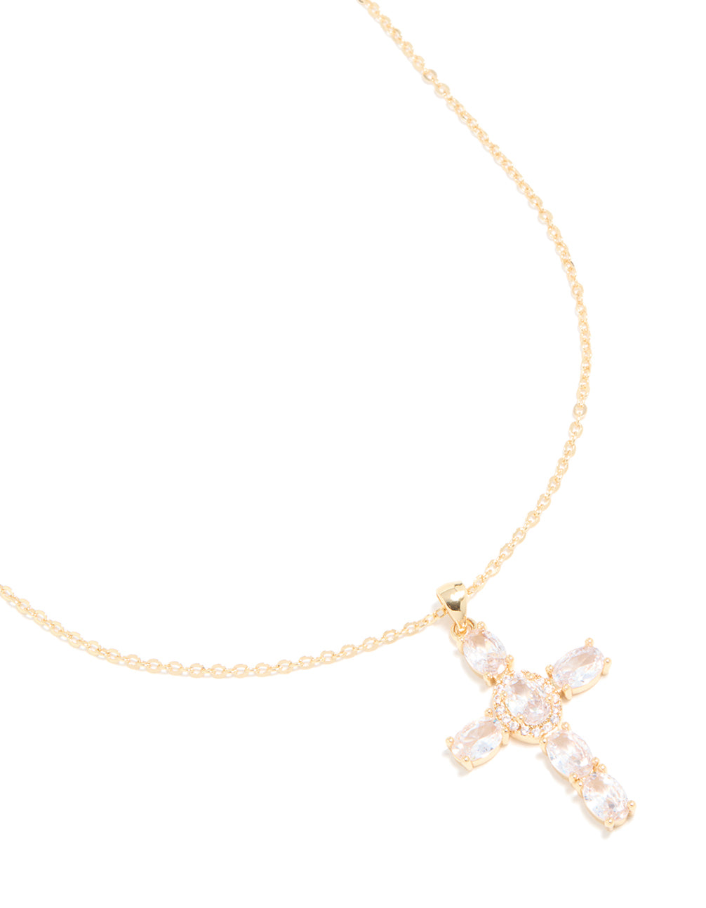Gold Plated Cubic Zirconia Large Oval Cross Necklace