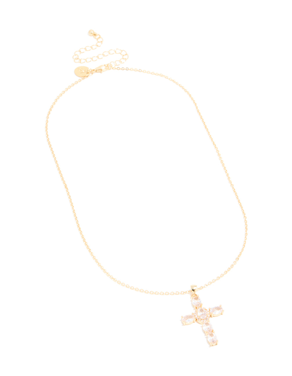 Gold Plated Cubic Zirconia Large Oval Cross Necklace