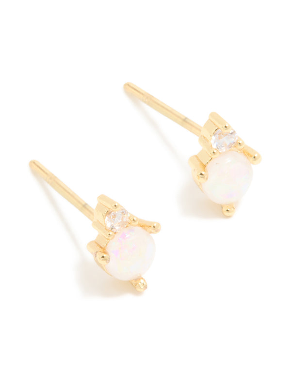 Waterproof Gold Plated Stainless Steel October Cubic Zirconia Duo Stud Earrings