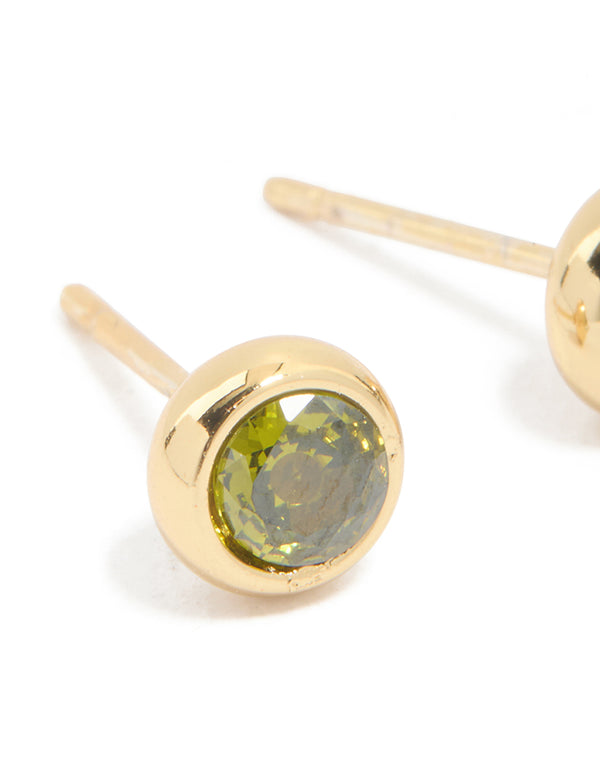 Waterproof Gold Plated Stainless Steel Cubic Zirconia August Birthstone Bezel Set Stud Earrings