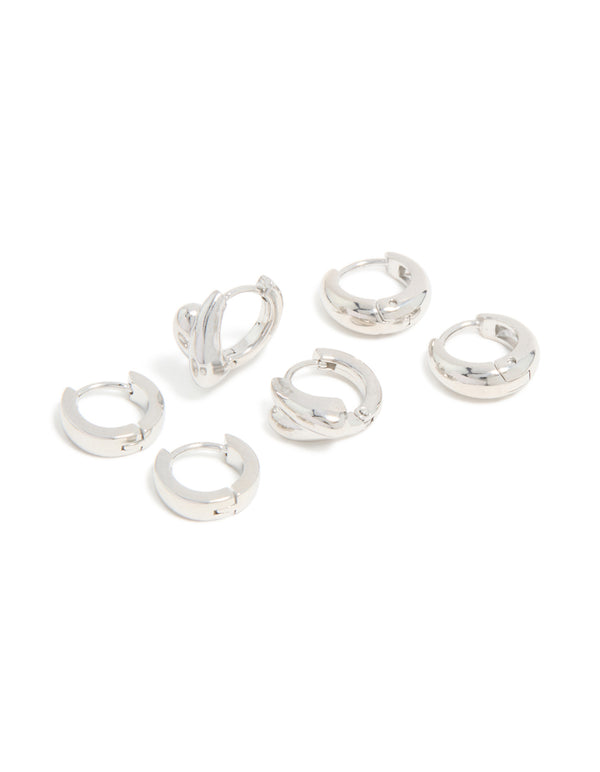 Waterproof Stainless Steel Chunky Huggie Earrings 3-Pack