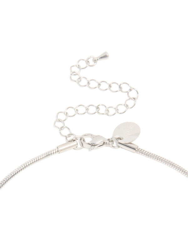 Presenting waterproof stainless steel short snake chain necklace in silver clasp detail view