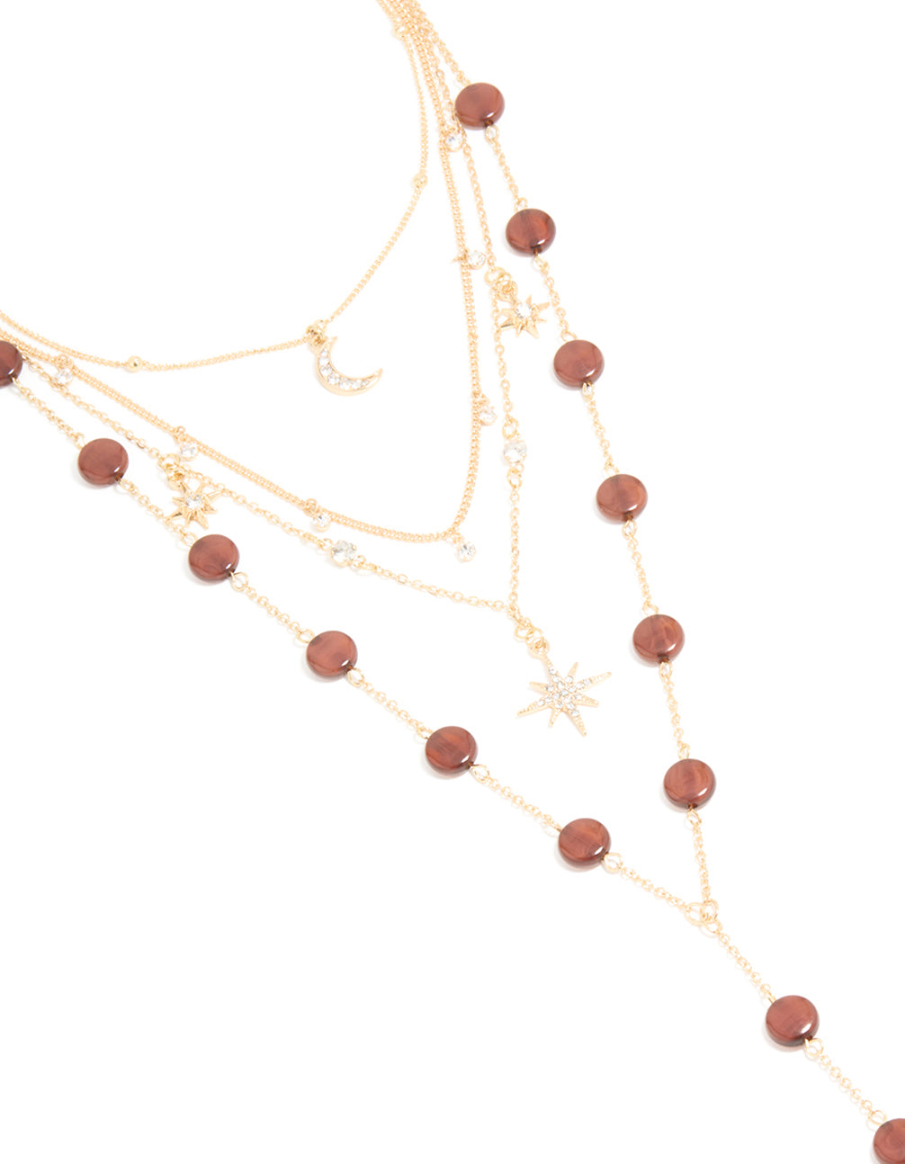 Gold Celestial Multi Rust Beaded Layered Y-Necklace