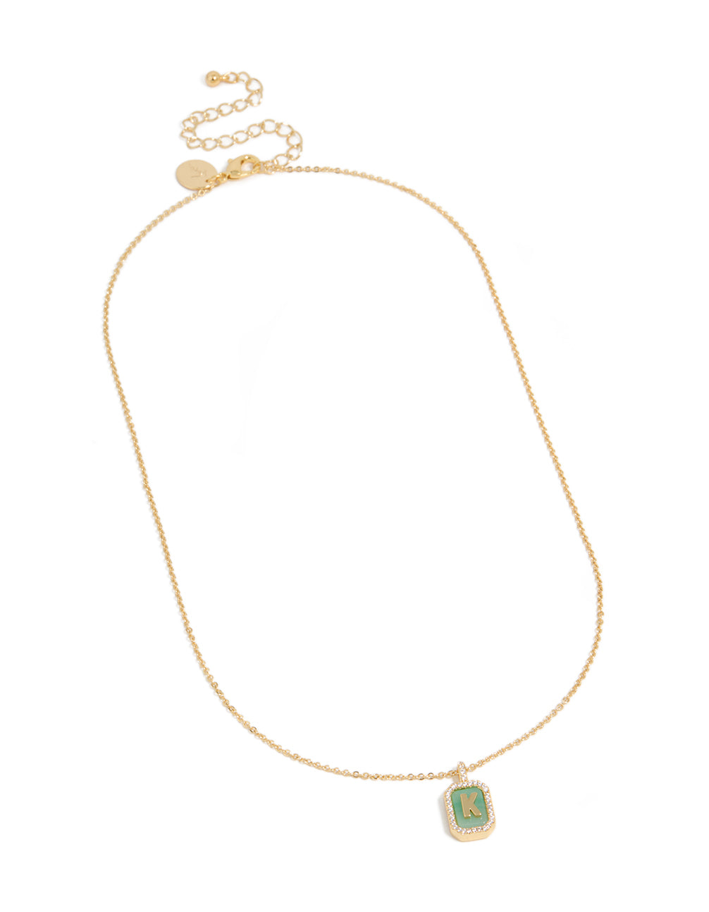 Gold Plated Brass Cubic Zirconia Letter K Tag Necklace