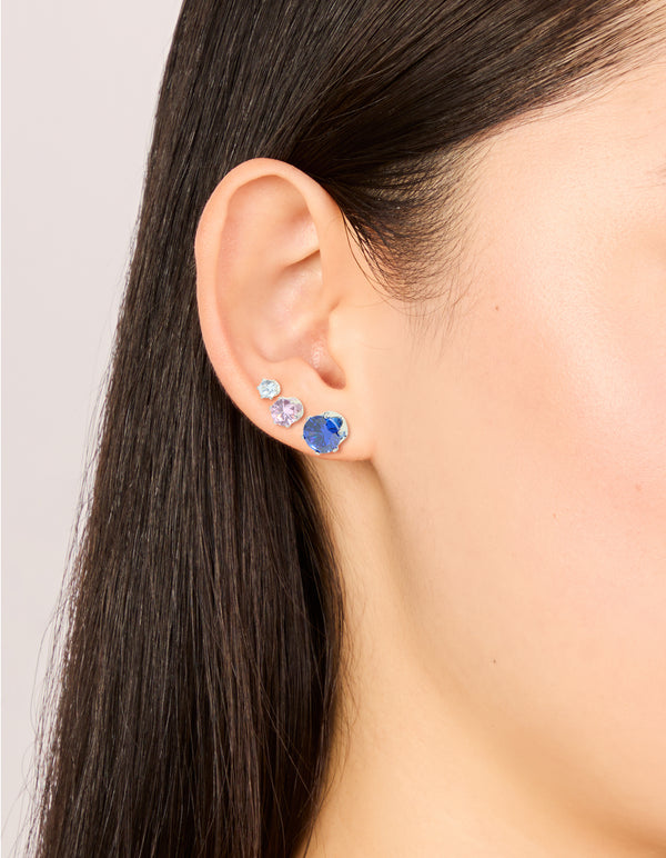 Silver Multicoloured Cubic Zirconia Stud Earrings 3 Pack