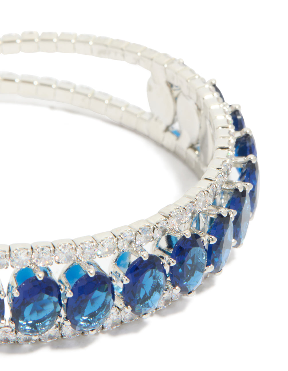 Silver Blue Cubic Zirconia Statement Oval Wrist Cuff