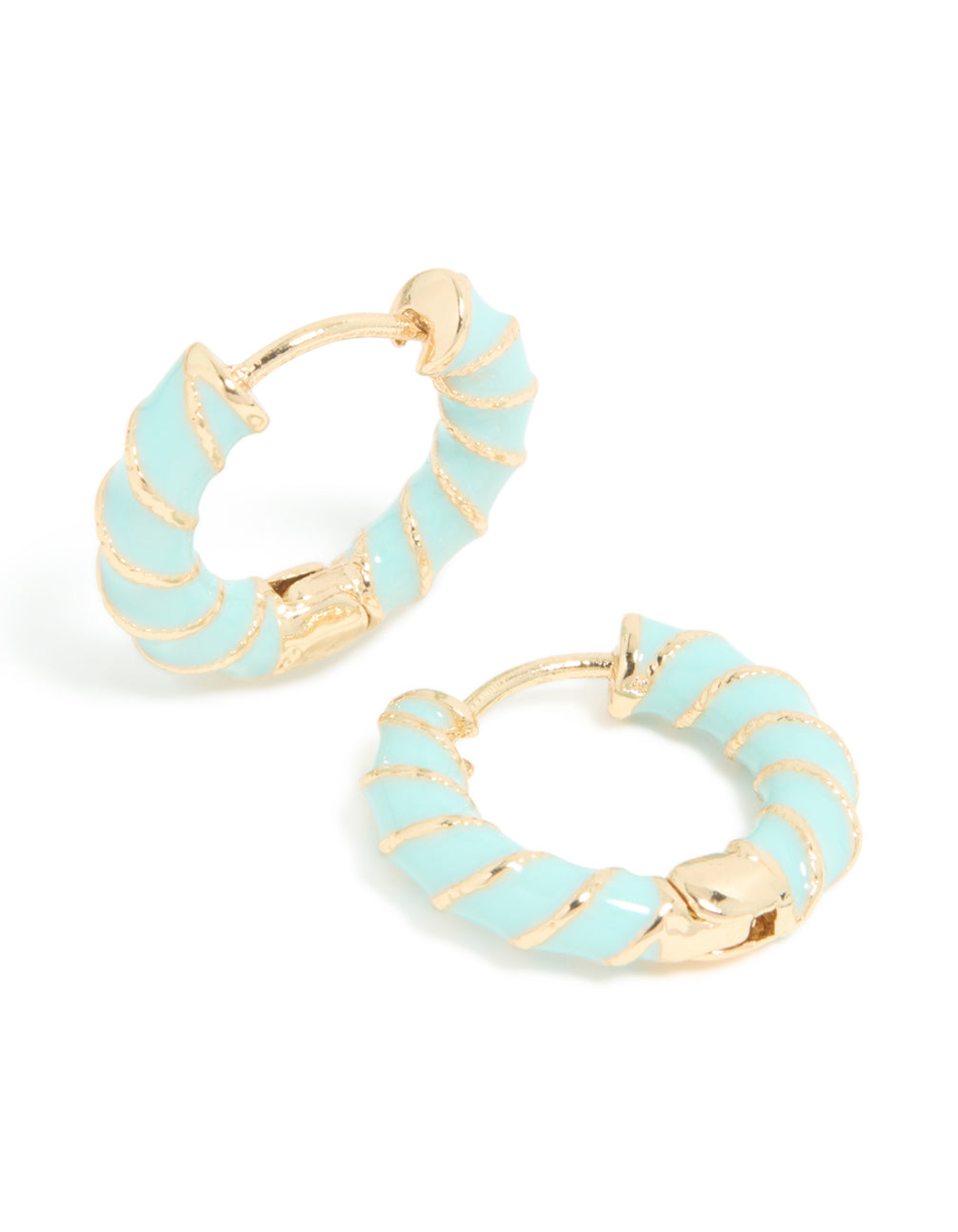Gold Teal Enamel Small Twisted Hoop Earrings