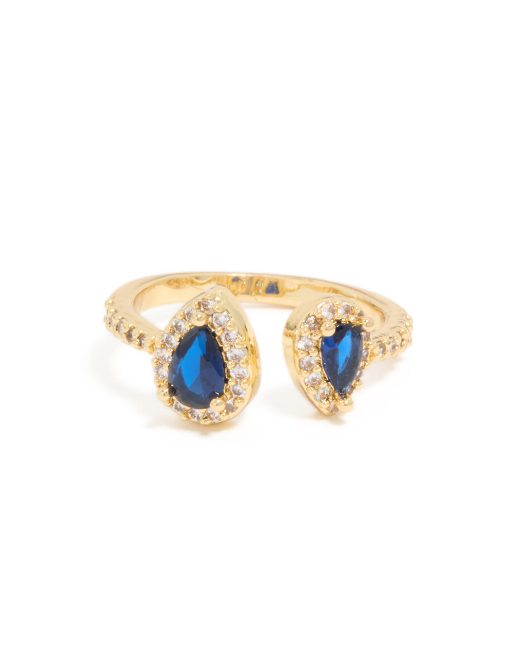 Gold Plated Blue Diamante Duo Ring