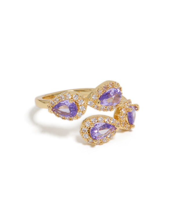 Gold Plated Glitzy Purple Cubic Zirconia Wrap Around Ring