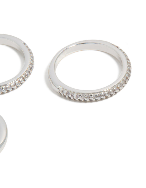 Silver Plated Cubic Zirconia Band Rings 3-Pack
