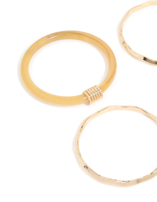 Neutral Acrylic & Gold Wavy Bangles 4-Pack