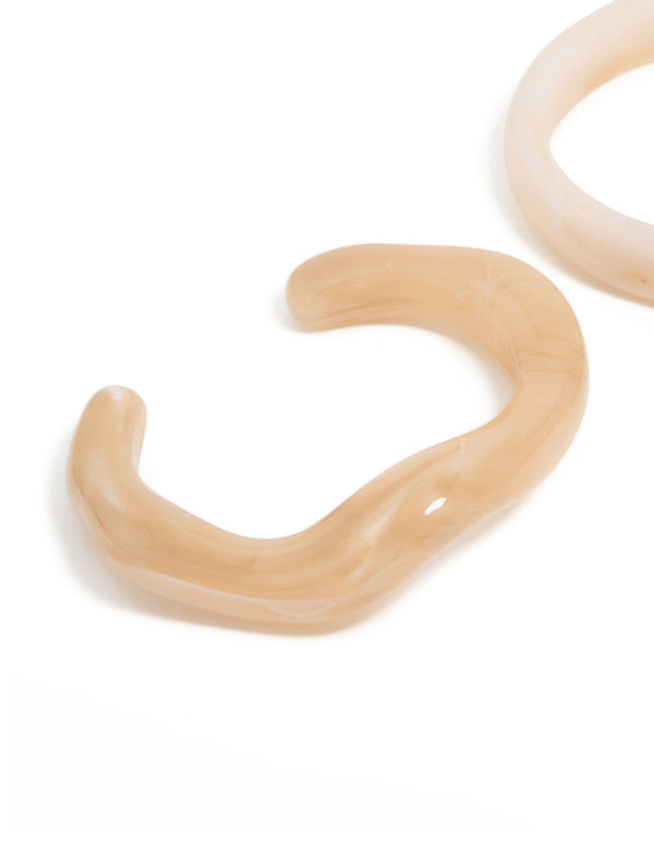 Cream Neutral Acrylic Marble Wrist Cuff & Bangle 2-Pack