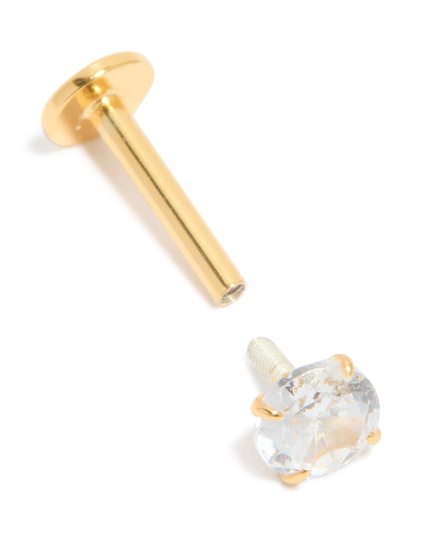 Beautifully crafted gold plated sterling silver round cubic zirconia flat back single stud with crystal detail front view