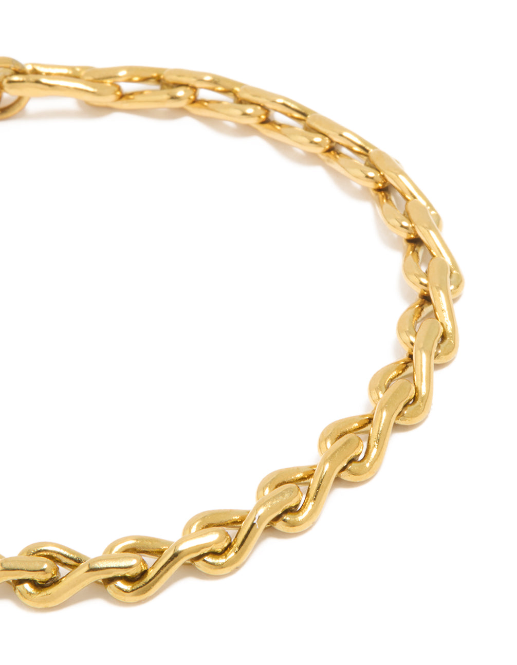 Detailed view of waterproof gold plated stainless steel teardrop chain link bracelet showcasing texture and craftsmanship close up view