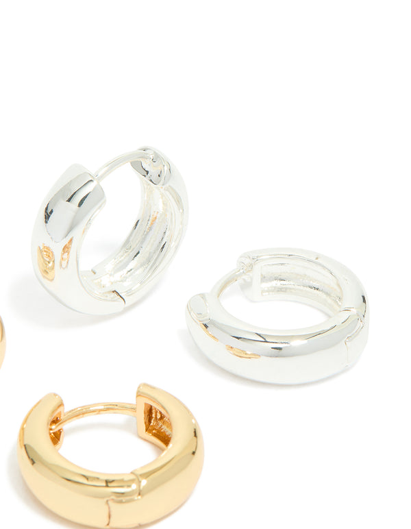 Mixed Metal Brass Classic Round Hoop Earrings 2-Pack