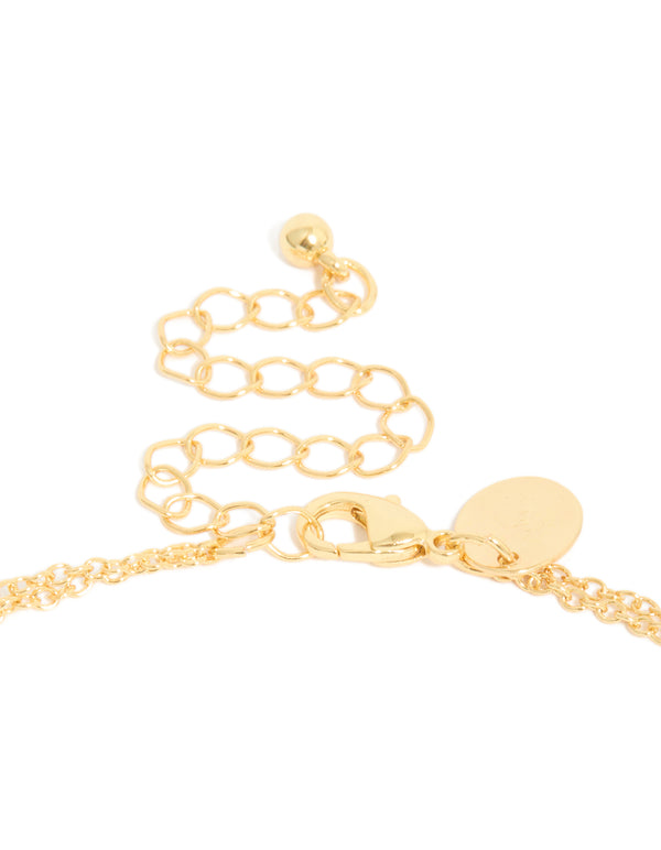 Gold Plated Cubic Zirconia Bezel Layered Y-Necklace