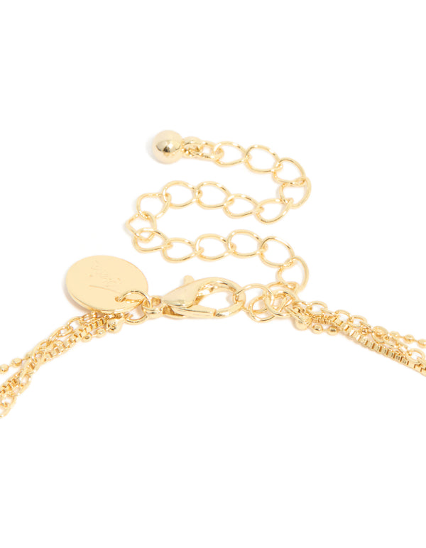 Gold Plated Cubic Zirconia Droplet & Cross Layered Y-Necklace