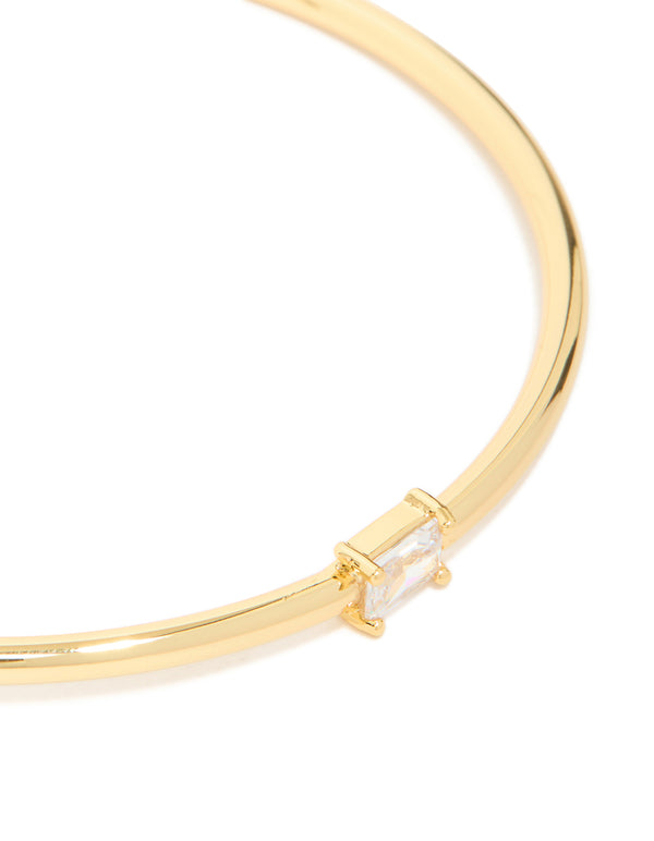 Gold Plated Cubic Zirconia Rectangle & Teardrop Bangles 2-Pack