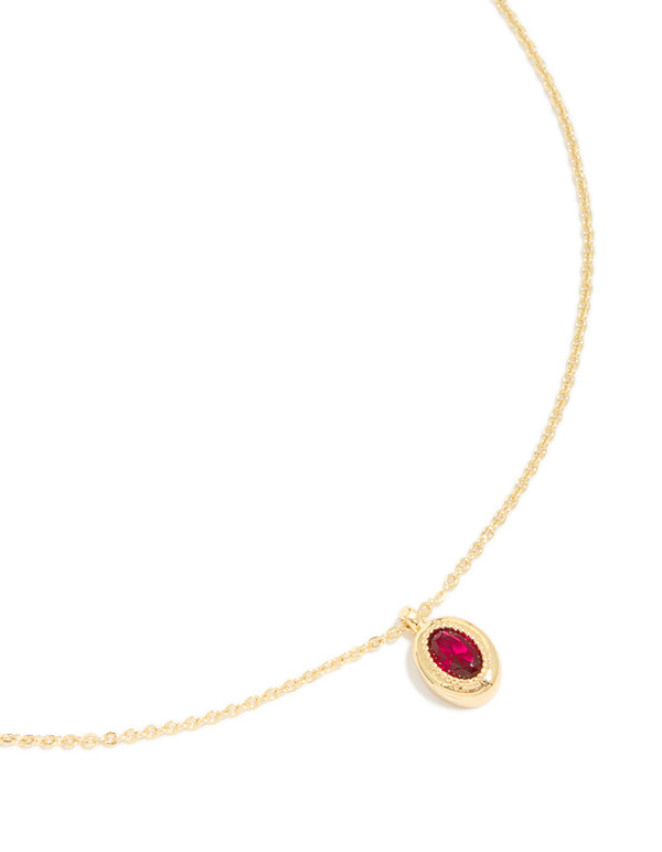 Gold Plated Brass Ruby Cubic Zirconia July Birthstone Necklace