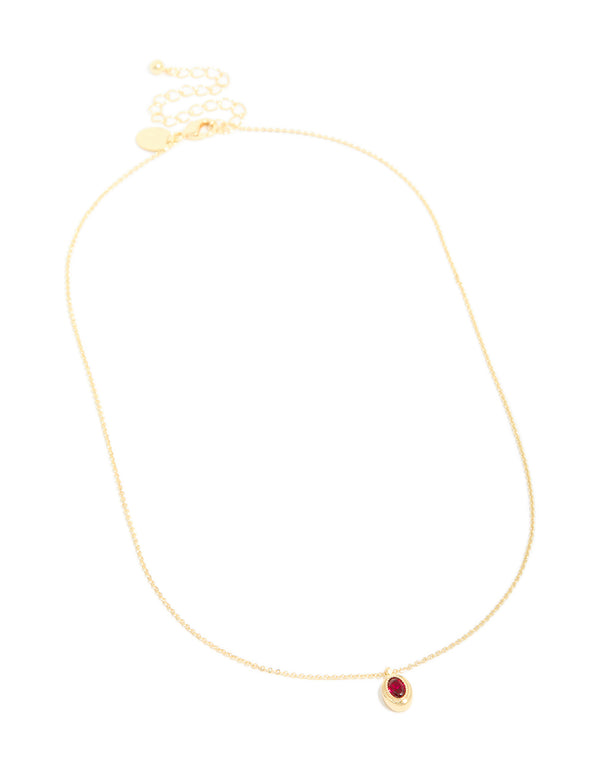 Gold Plated Brass Ruby Cubic Zirconia July Birthstone Necklace