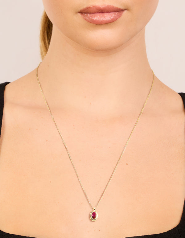Gold Plated Brass Ruby Cubic Zirconia July Birthstone Necklace