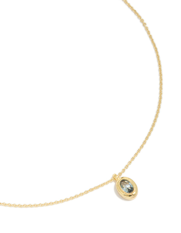 Gold Plated Brass Aquamarine Cubic Zirconia March Birthstone Necklace