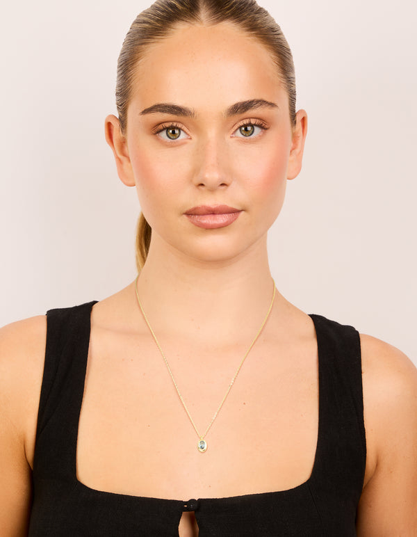 Gold Plated Brass Aquamarine Cubic Zirconia March Birthstone Necklace