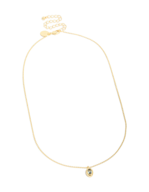 Gold Plated Brass Aquamarine Cubic Zirconia March Birthstone Necklace