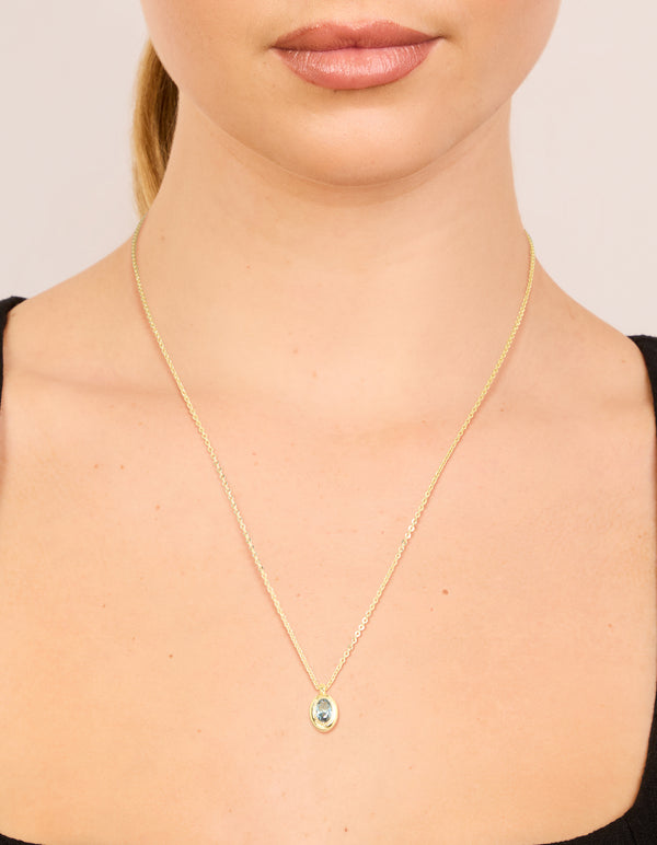 Gold Plated Brass Aquamarine Cubic Zirconia March Birthstone Necklace