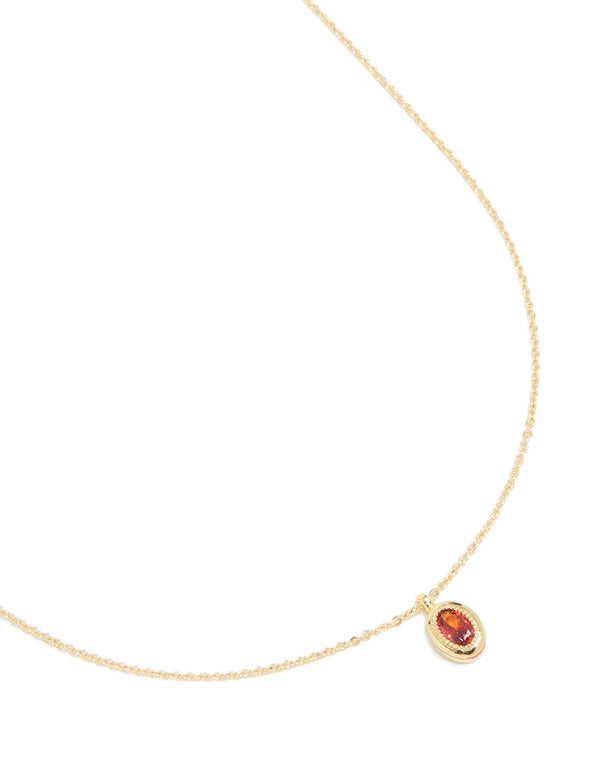 Gold Plated Brass Garnet Cubic Zirconia January Birthstone Necklace