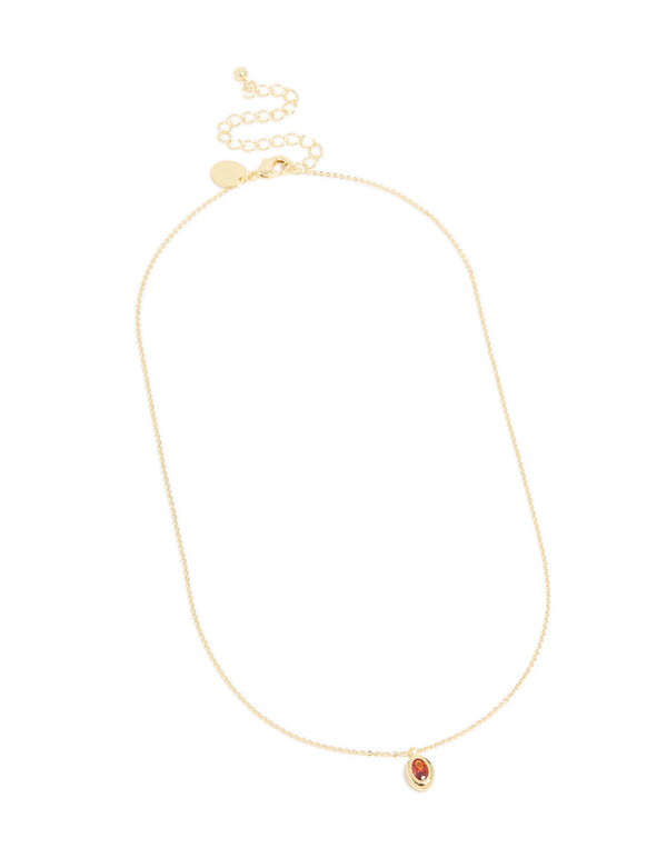 Gold Plated Brass Garnet Cubic Zirconia January Birthstone Necklace