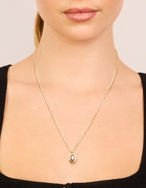 Gold Plated Brass Garnet Cubic Zirconia January Birthstone Necklace