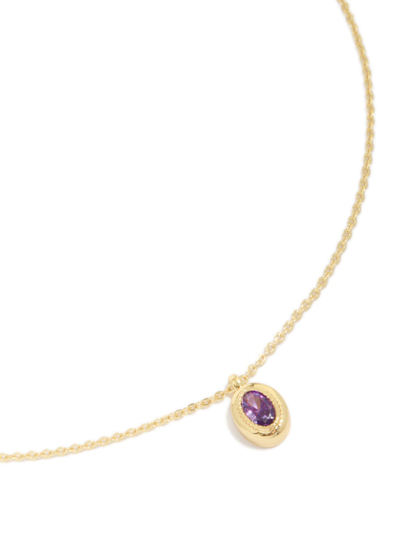 Gold Plated Brass Light Amethyst Cubic Zirconia June Birthstone Necklace