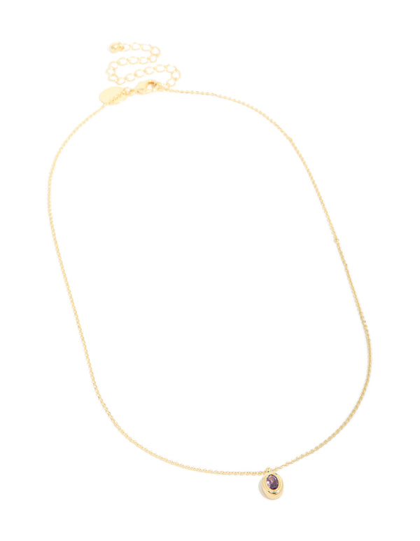 Gold Plated Brass Light Amethyst Cubic Zirconia June Birthstone Necklace