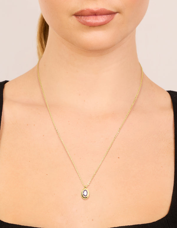 Gold Plated Brass Light Amethyst Cubic Zirconia June Birthstone Necklace
