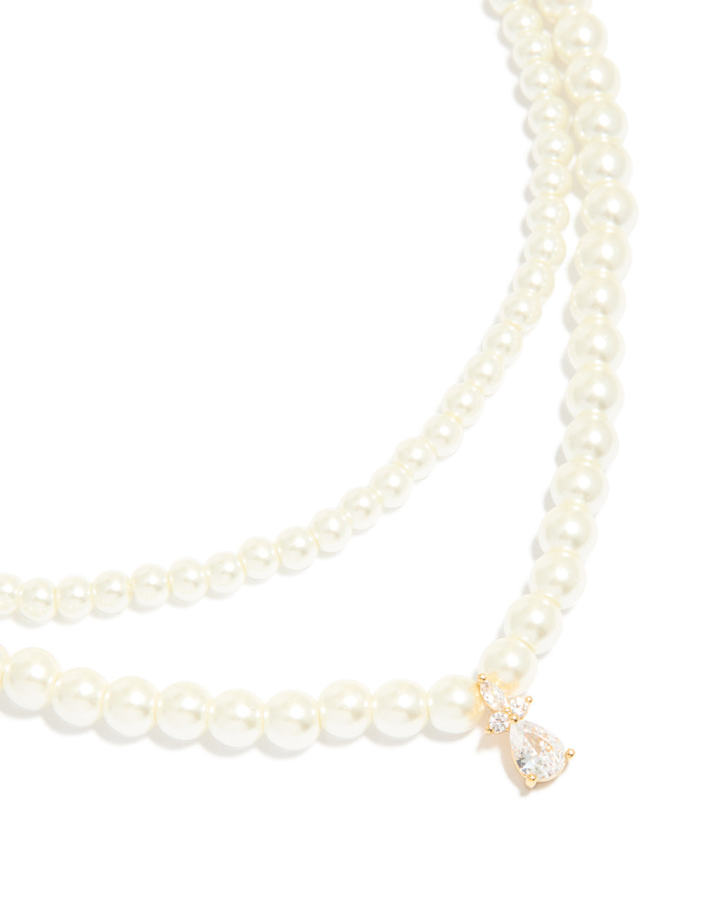 Gold Plated Cubic Zirconia & Pearl Drop Layered Necklace