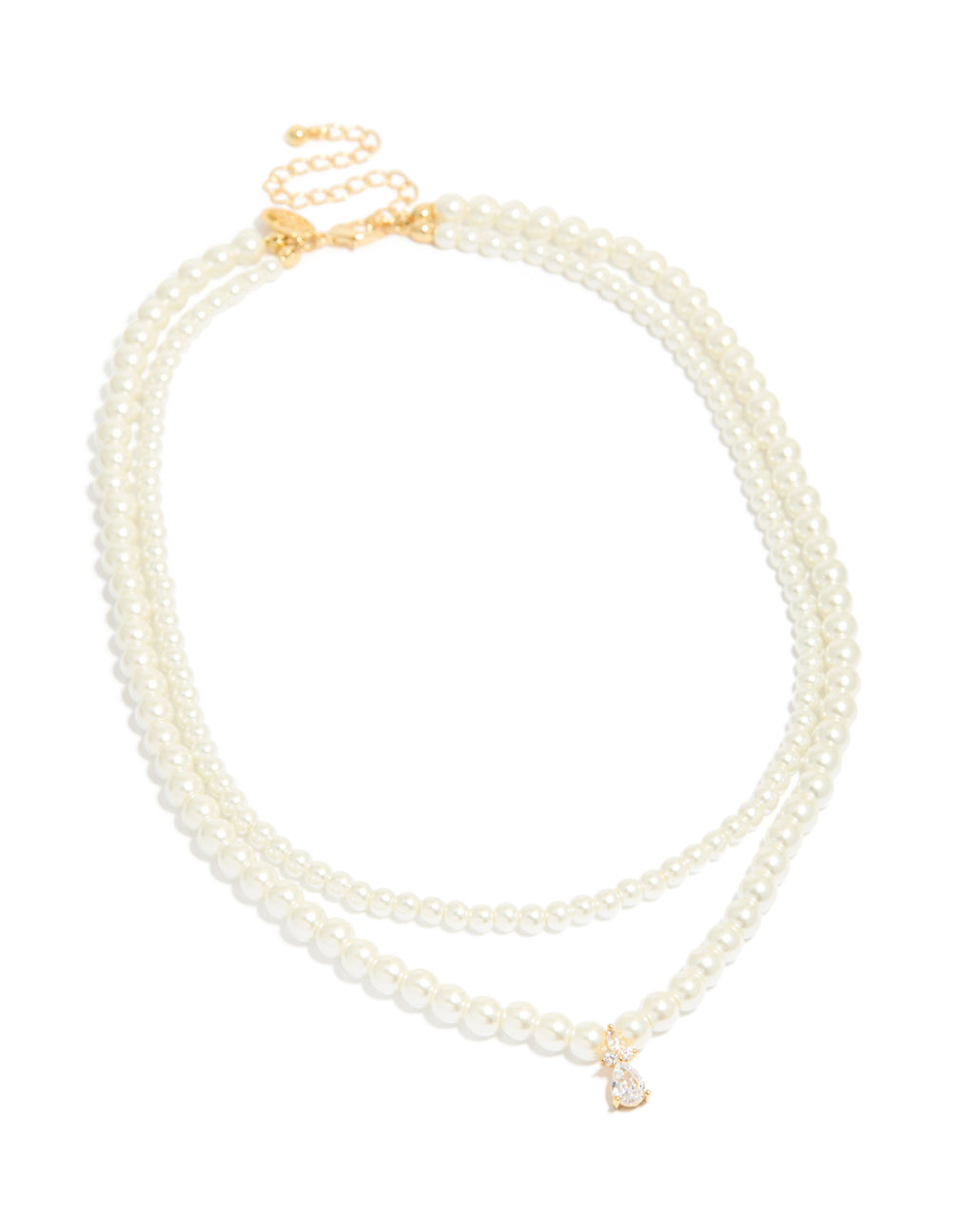 Gold Plated Cubic Zirconia & Pearl Drop Layered Necklace