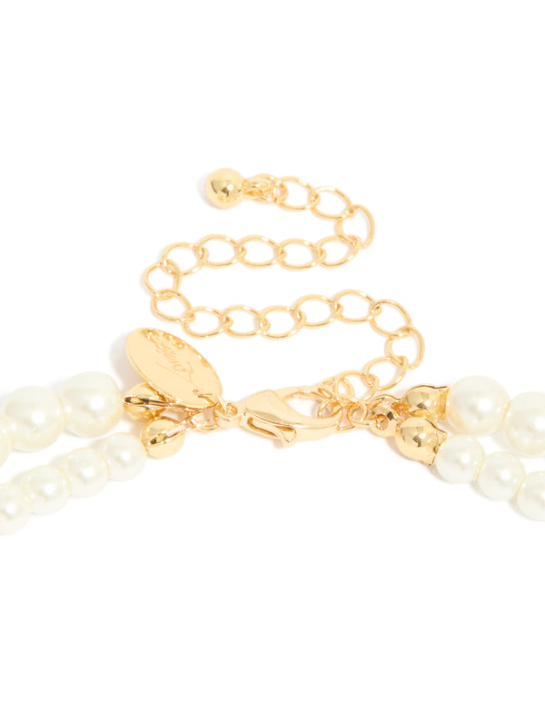 Gold Plated Cubic Zirconia & Pearl Drop Layered Necklace