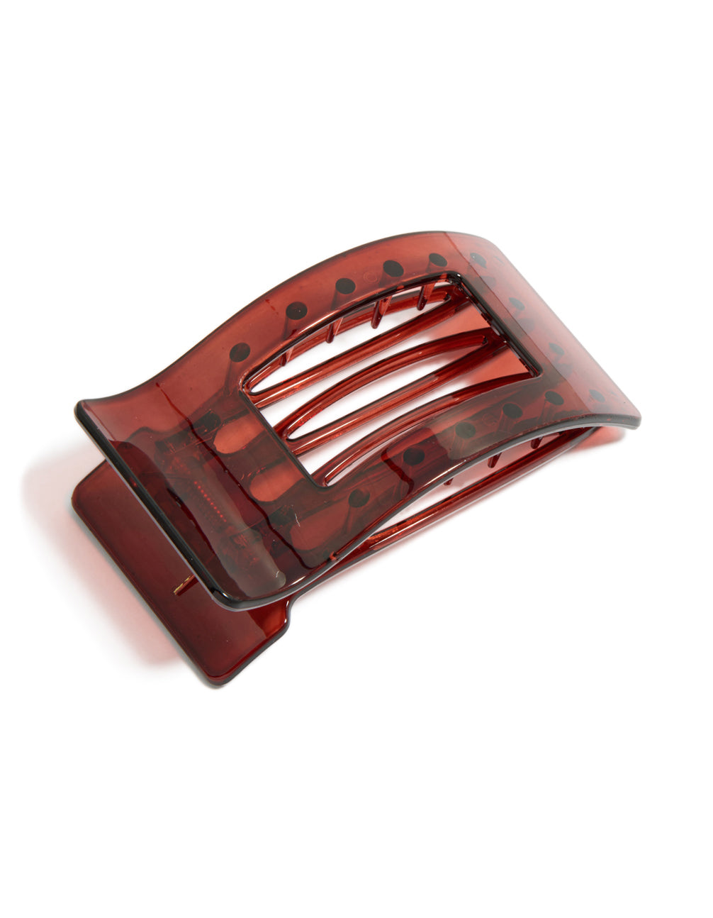 Featuring a tortoiseshell flat rectangle claw clip in sienna, saddle brown front view