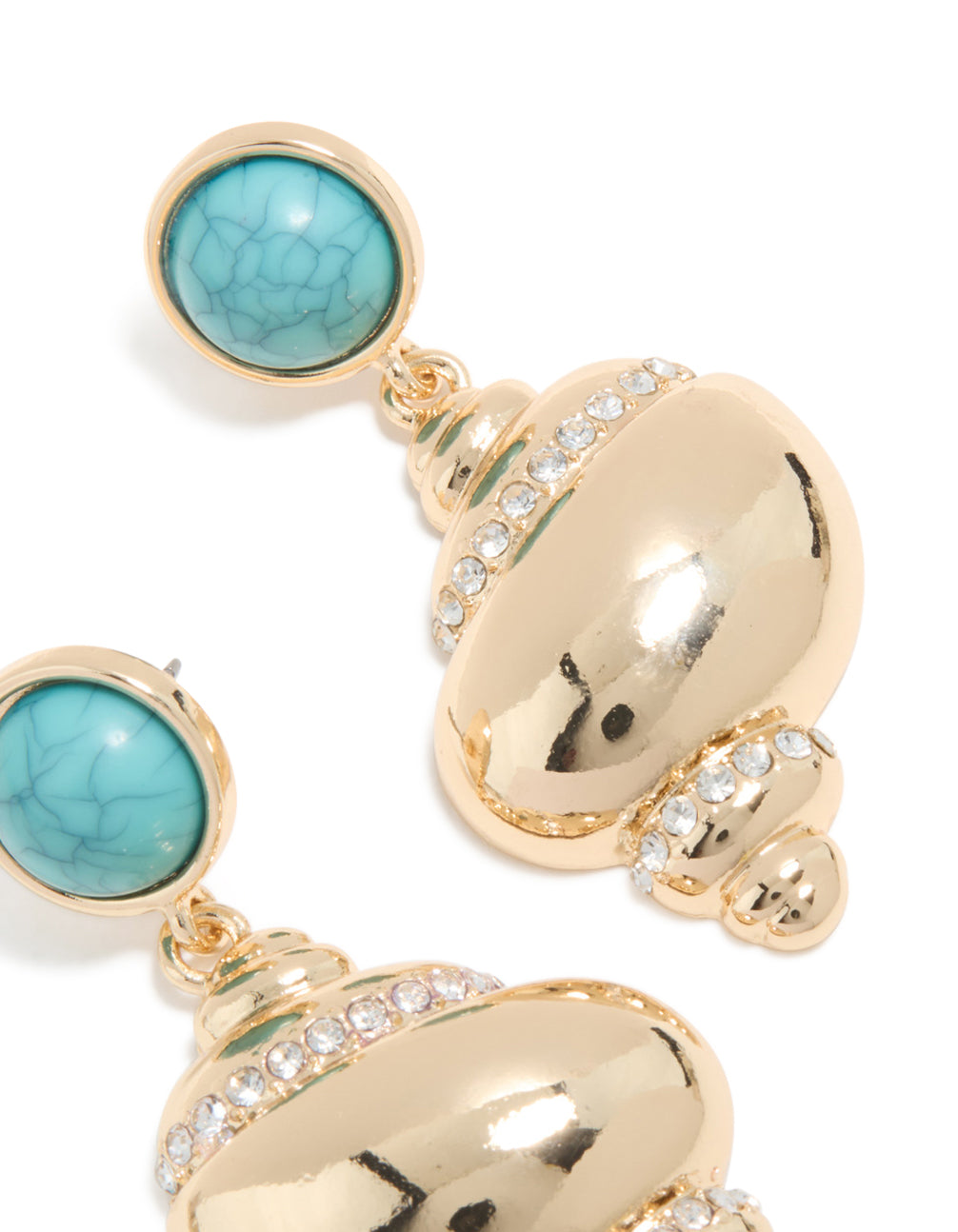 Gold Shell & Turquoise Stone Stud Drop Earrings