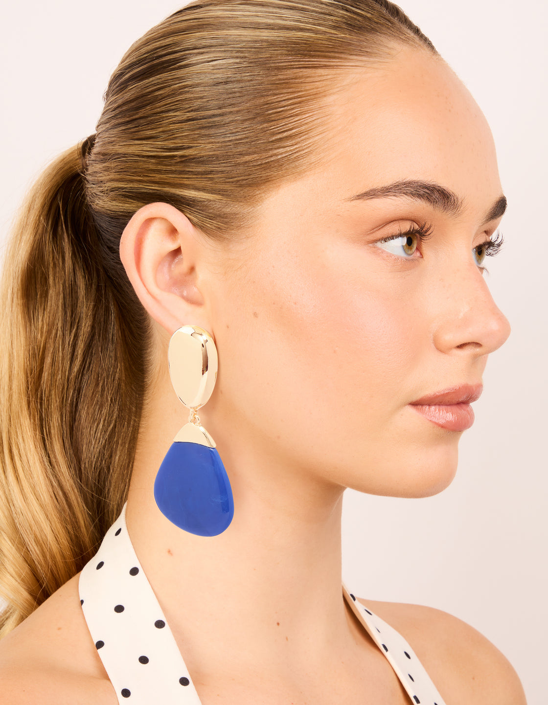 Gold & Dark Blue Pebble Drop Earrings