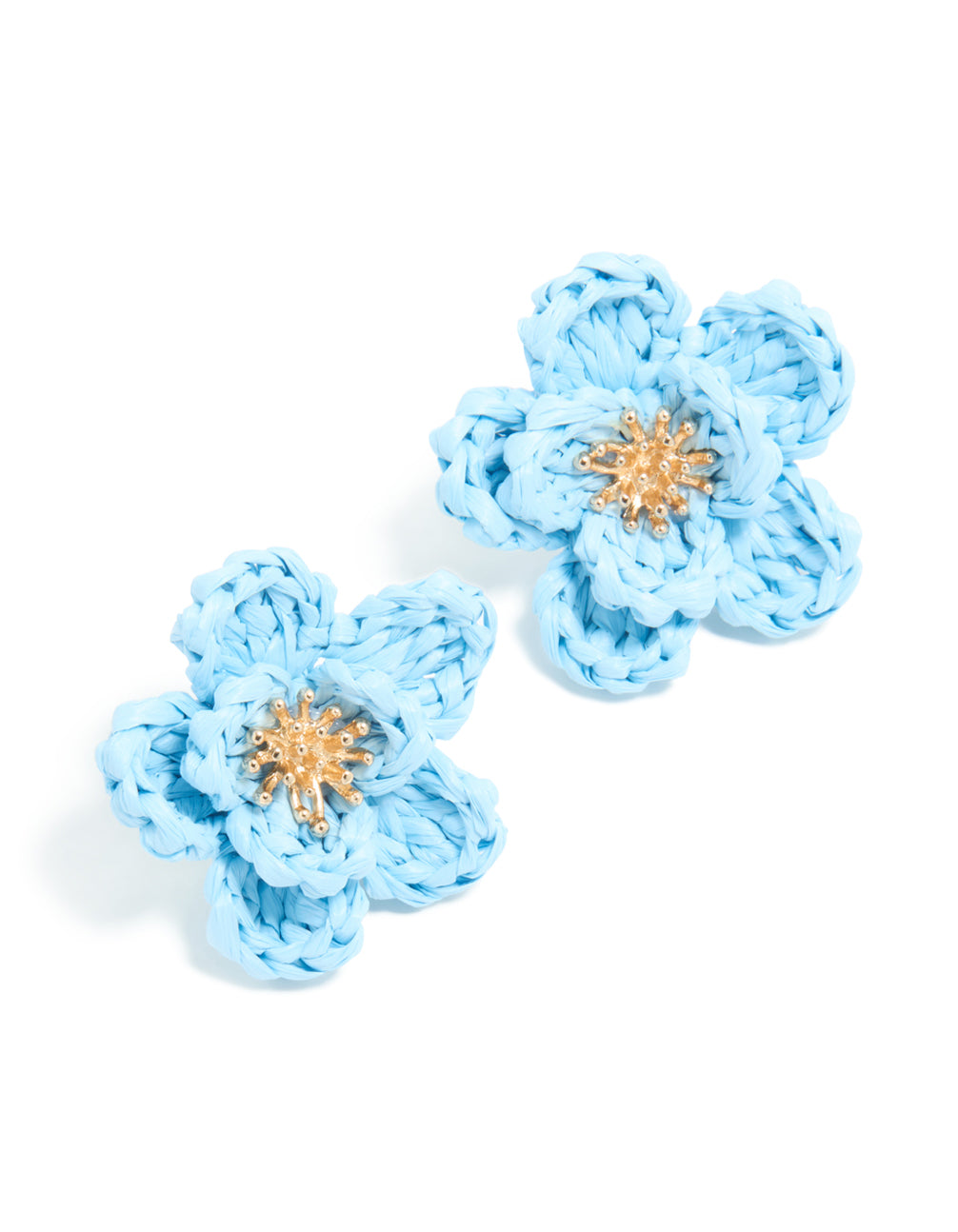 Gold Light Blue Flower Medallion Earrings