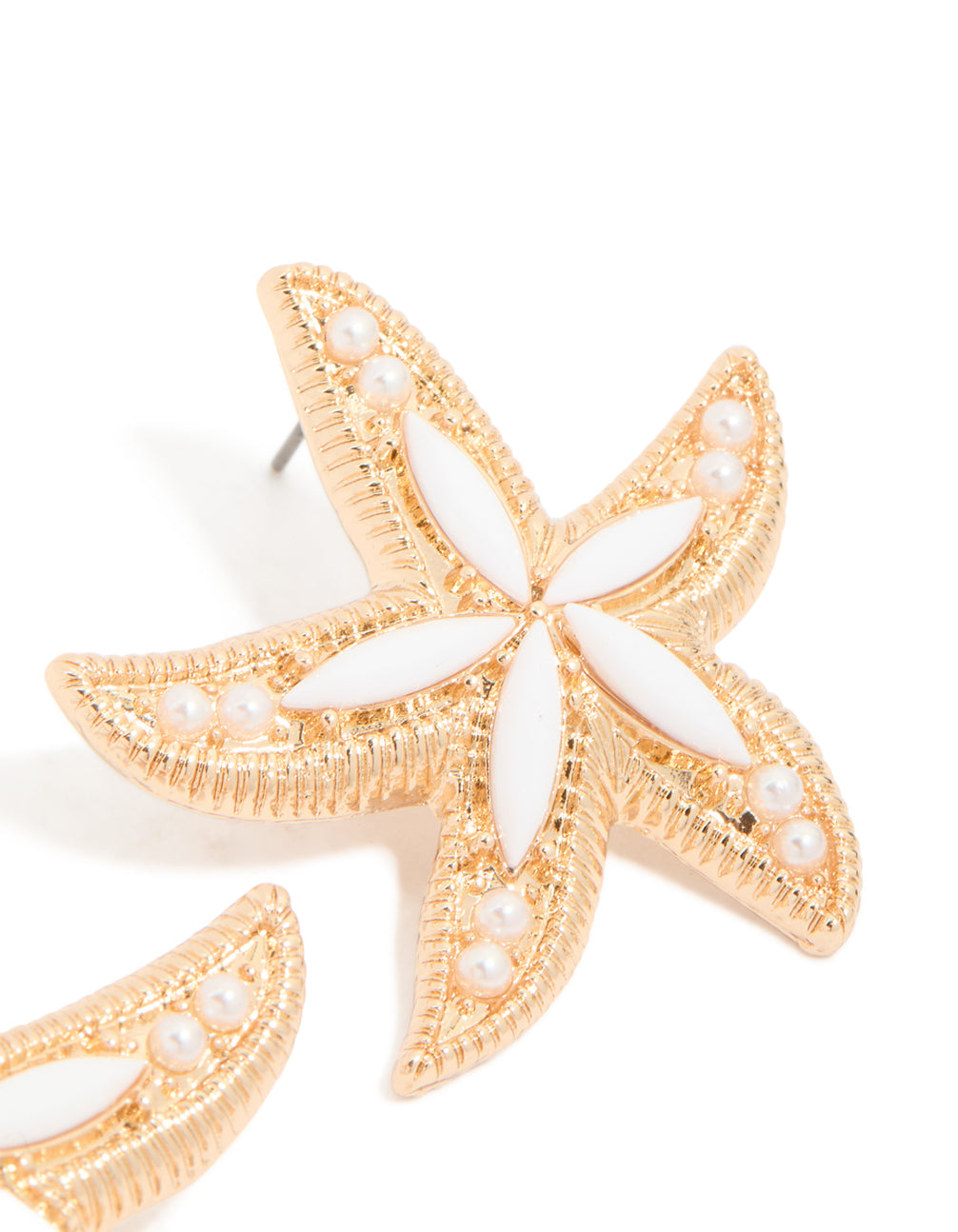 Gold White Acrylic Starfish Medallion Earrings