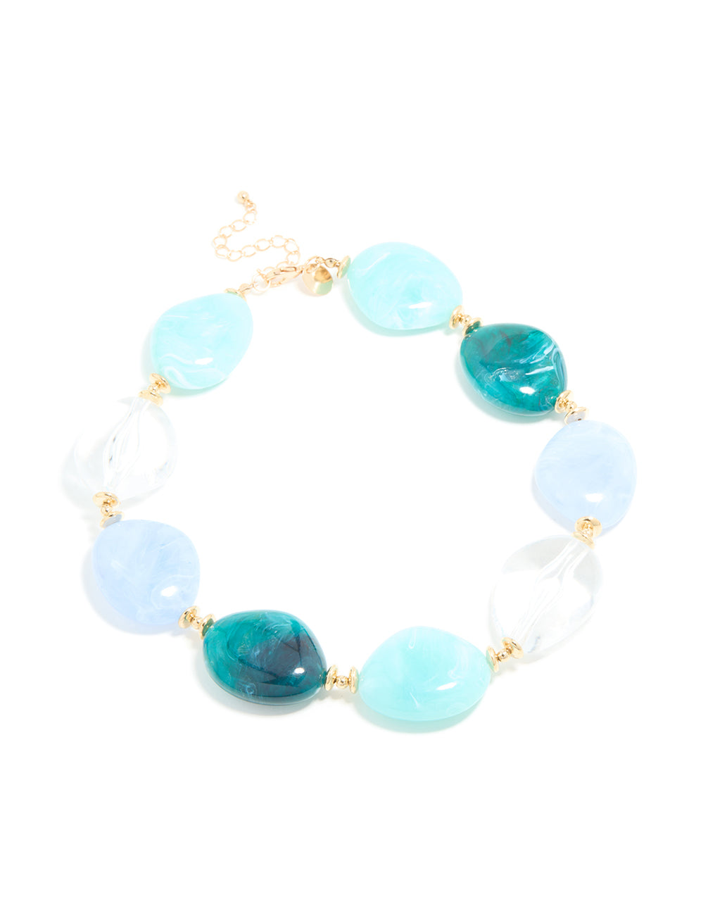 Blue Acrylic Stones Large Gold Link Necklace