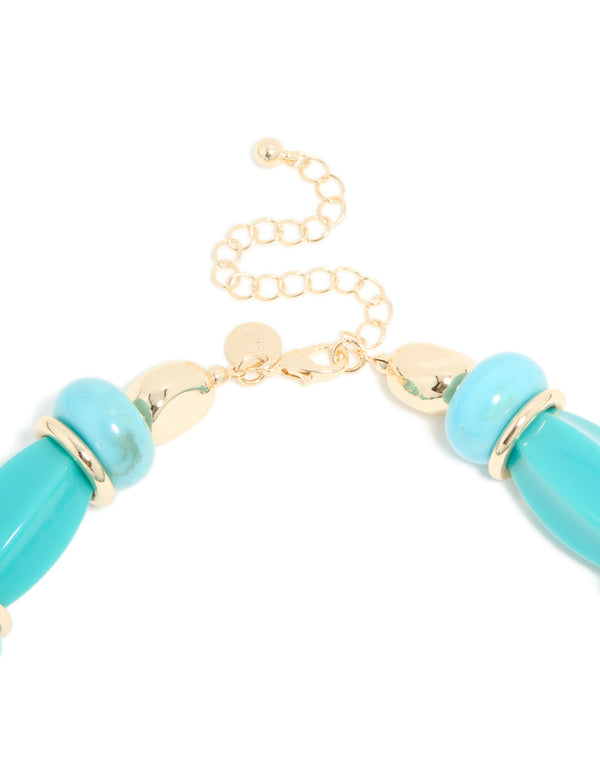 Aqua & Turquoise Acrylic Beaded Square & Round Chunky Necklace