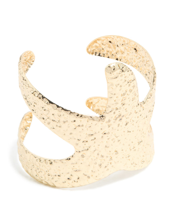 Gold Hammered Starfish Wrap Wrist Cuff