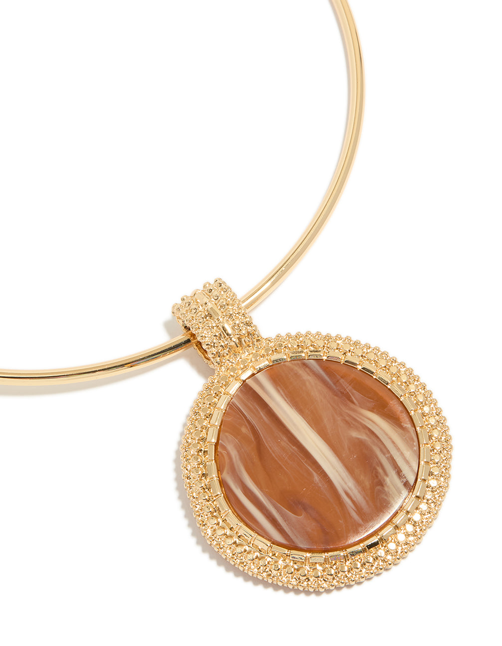 Gold Brown Marbled Stone Torque Pendant Necklace