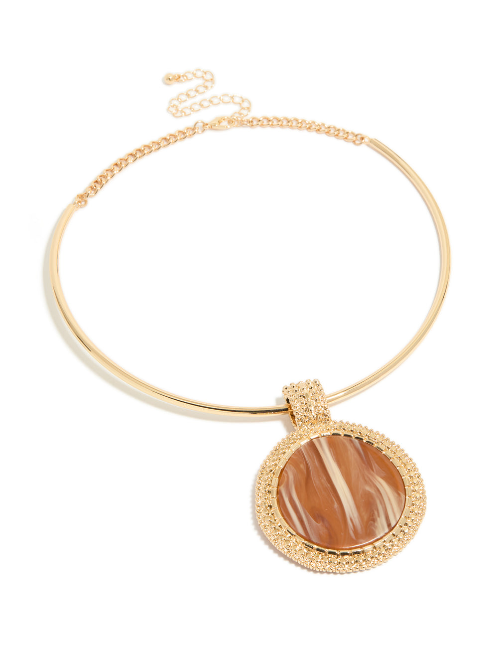 Gold Brown Marbled Stone Torque Pendant Necklace