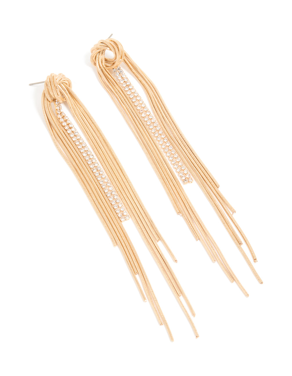 Gold Diamante Round Tassel Drop Earrings