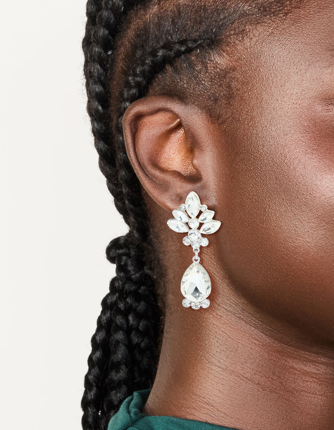 Silver Diamante Floral & Single Drop Earrings